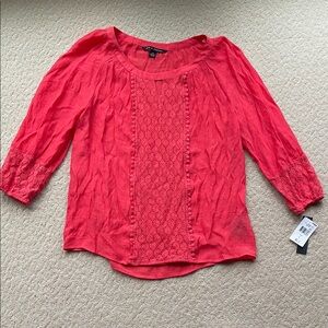 Zac & Rachel Coral Blouse with Lace Accents